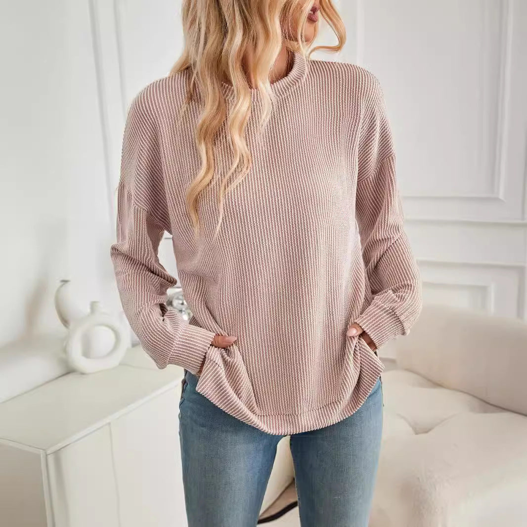 Damen lässiger Rippstrickpullover mit überschnittenen Schultern und Seitenschlitzen Sovae