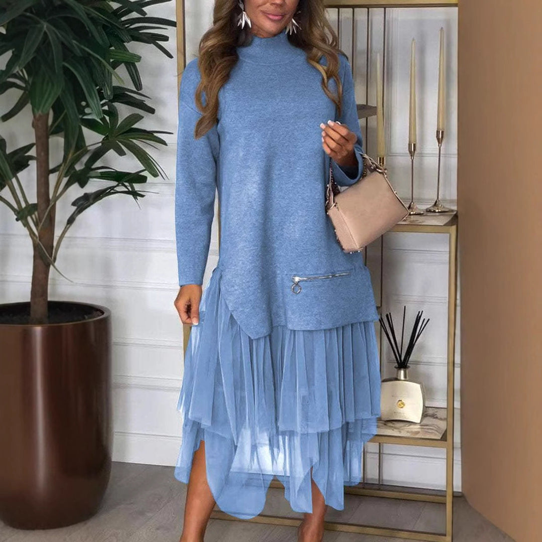 Damen eleganter Pullover mit Tüll-Applikation Sovae