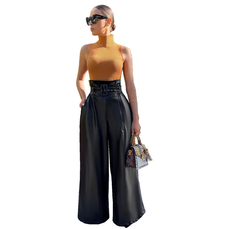 Damen Eleganter High-Waist Hosenanzug mit Gürtel Sovae