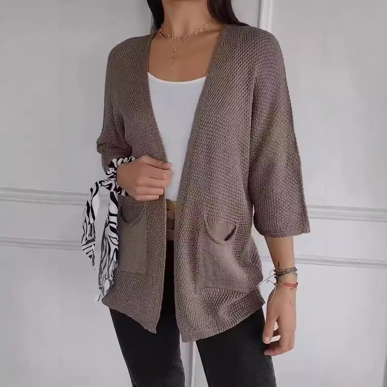 Damen lässige Strickjacke mit praktischen Taschen Sovae