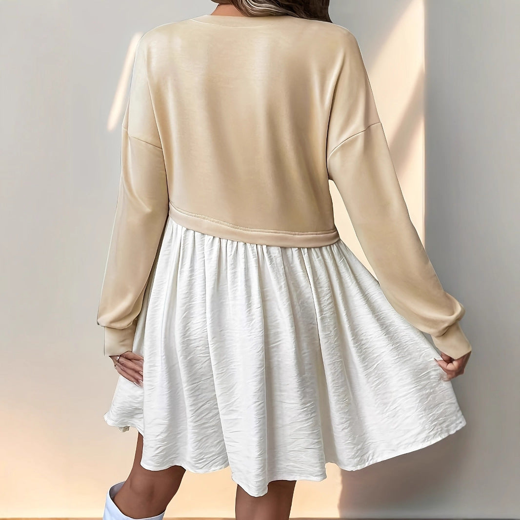Damen lässiges Sweatkleid mit innovativem Oberteil und fließendem Rock Sovae