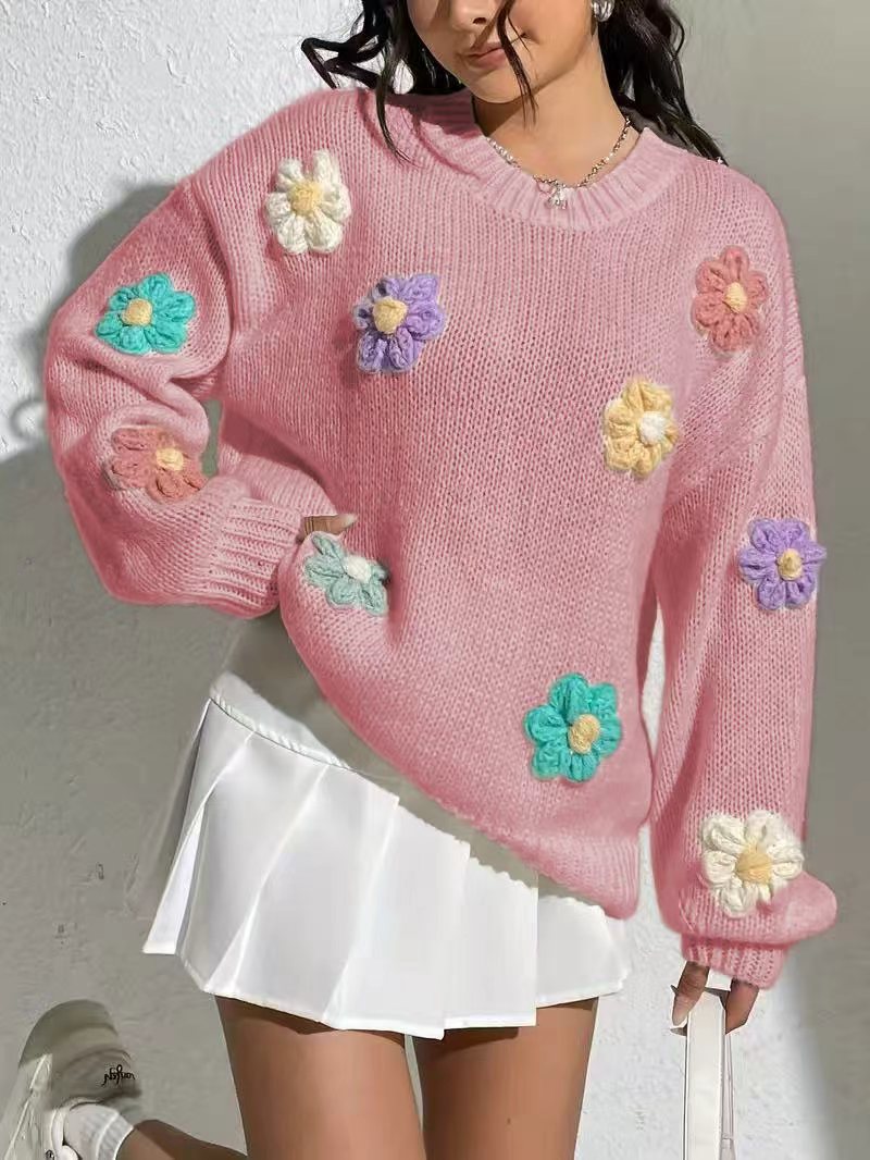 Damen blumengestickter Oversized-Pullover Sovae
