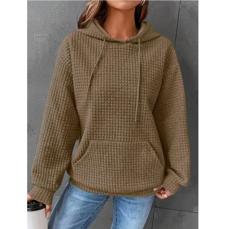 Damen Waffelstruktur Hoodie mit Kängurutasche und lässigem Schnitt Sovae