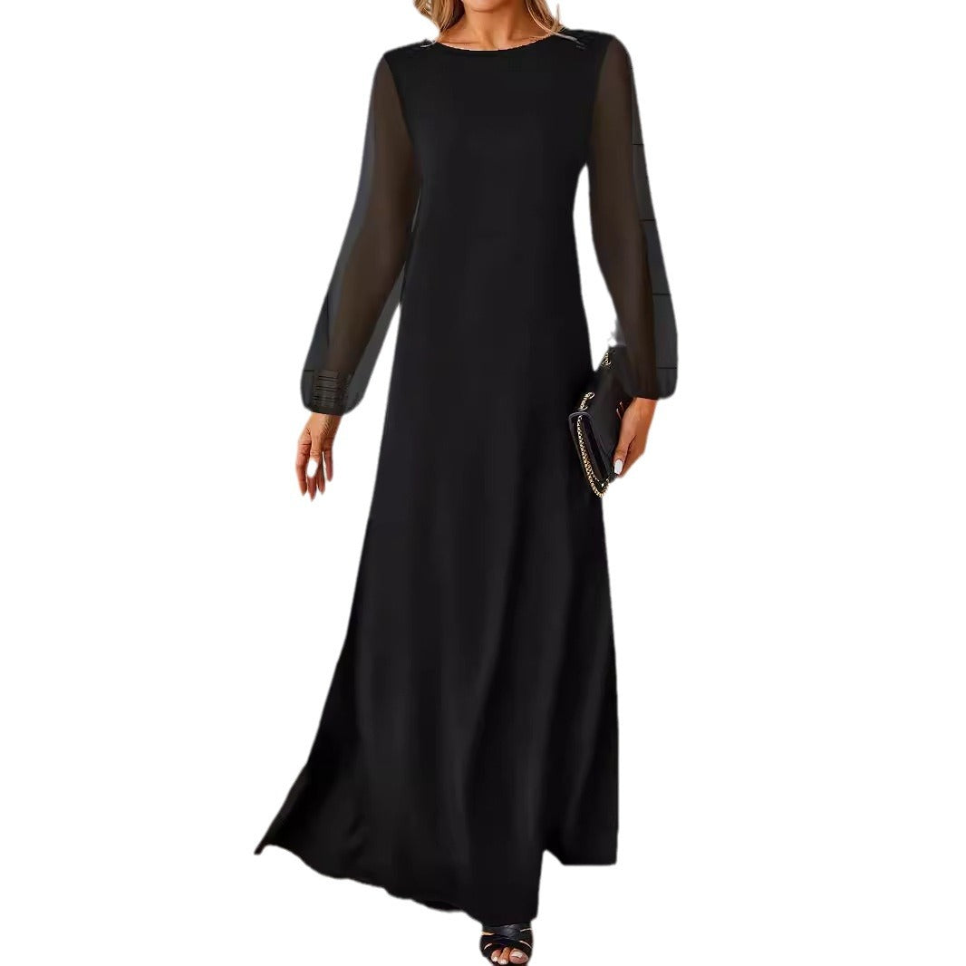 Damen Elegantes Maxikleid mit transparenten Ärmeln und hohem Schnitt Sovae