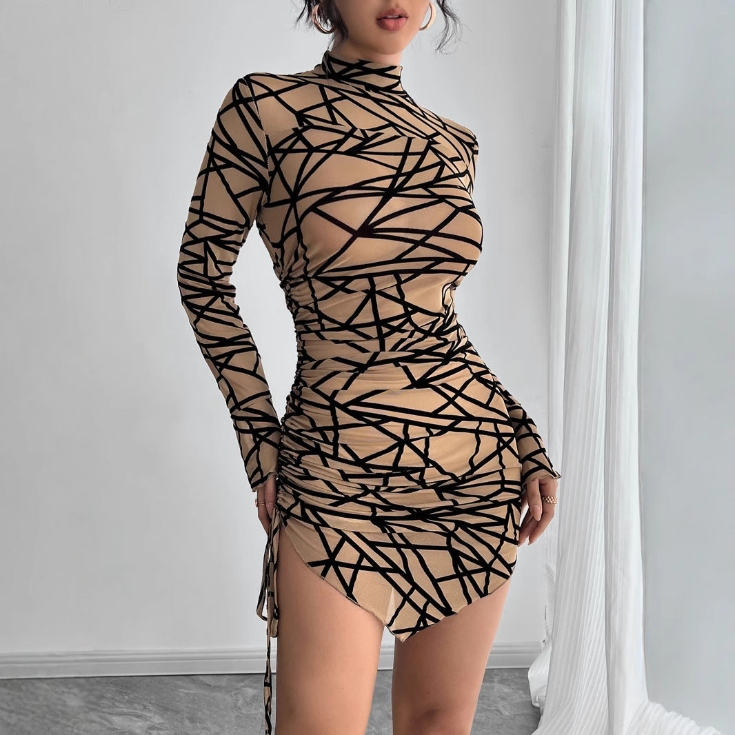 Damen Figurbetontes Minikleid mit grafischem Muster und Raffungen Sovae