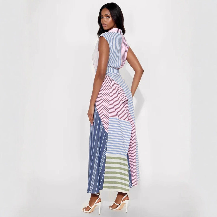 Damen Maxikleid mit verschiedenen Streifenmustern und tailliertem Schnitt Sovae