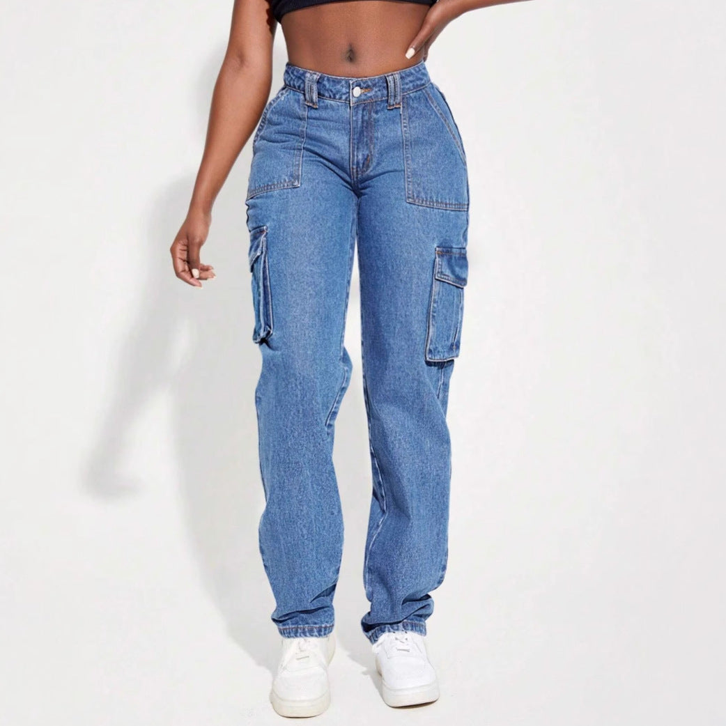 Damen Cargo-Jeans mit hohem Bund und praktischen Taschen Sovae
