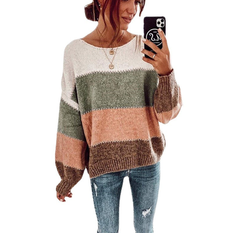 Damen modischer Pullover mit auffälligem Streifenmuster und lässigem Schnitt Sovae