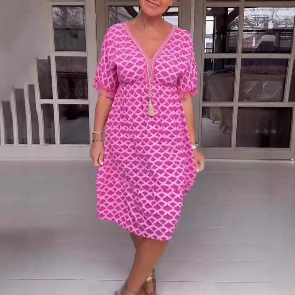 Damen V-Ausschnitt Sommerkleid mit fringing Details Sovae