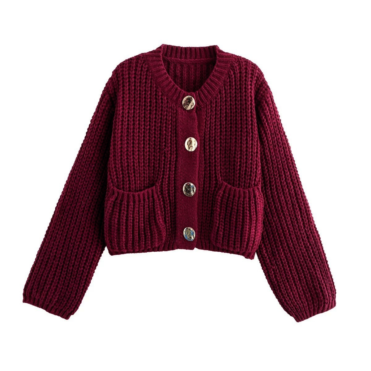 Damen kuschelige Strickjacke mit dekorativen Knöpfen und praktischen Taschen Sovae