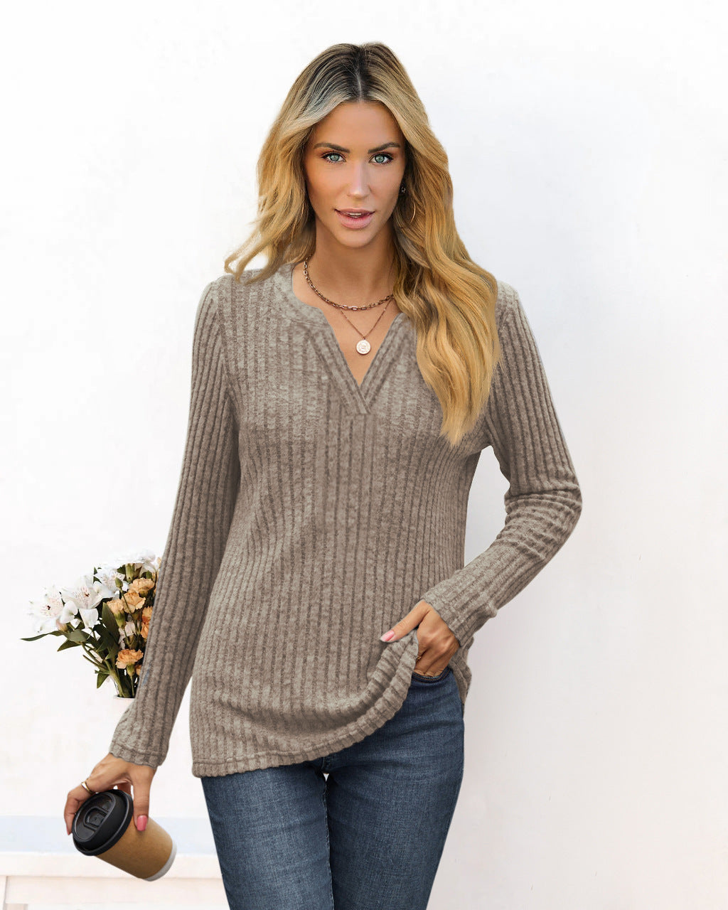 Damen gemütlicher Rippenpullover Sovae