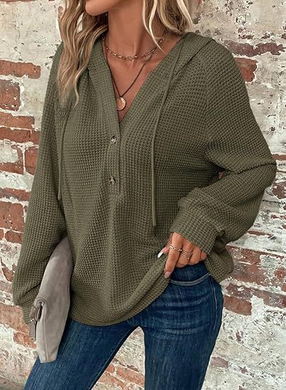 Damen Waffelstruktur Kapuzenpullover Sovae