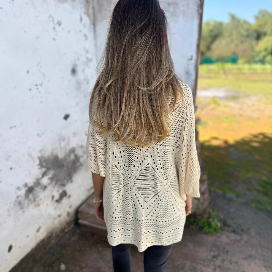 Damen luftige Strickjacke mit Schalkragen Sovae