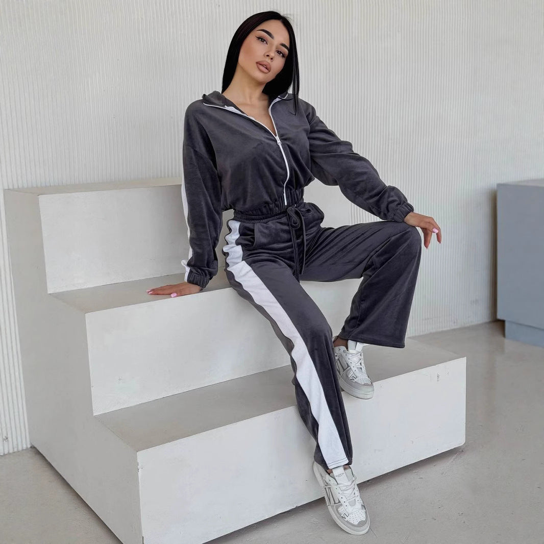 Damen sportliches Fleece-Anzug-Set mit elastischen Einsätzen Sovae