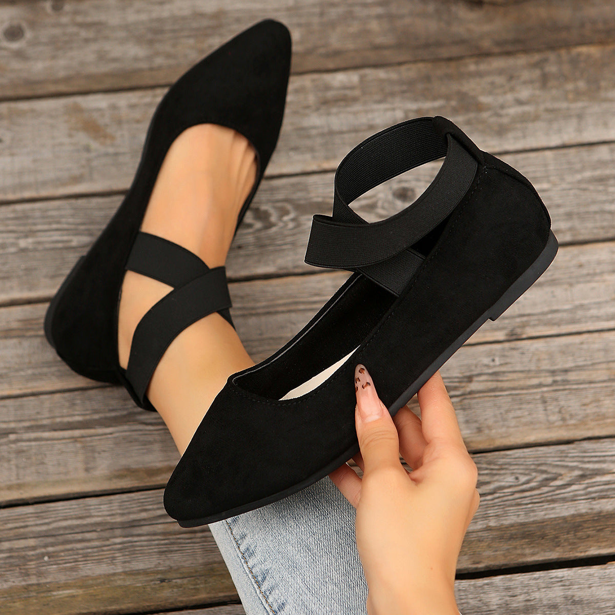 Damen Elegante Ballerinas mit elastischem Riemen Sovae