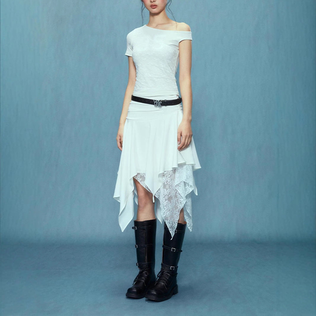 Damen asymmetrischer Spitzenrock mit Raffung und elegantem Design Sovae