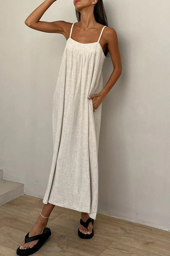 Damen luftiges Sommermaxikleid mit praktischen Seitentaschen Sovae