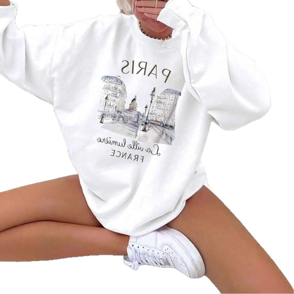 Damen Oversized Sweatshirt mit kreativem Paris-Motiv Sovae