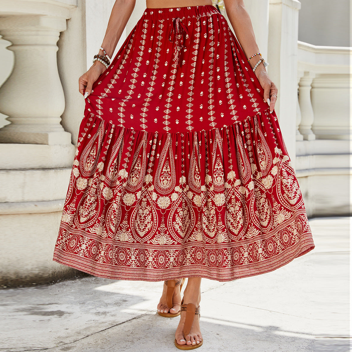 Damen Maxi-Rock mit elegantem Paisley-Design und fließendem Schnitt Sovae