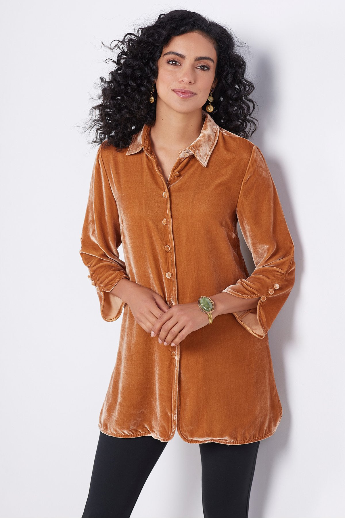 Damen Velourshemd mit modischem Kragen Sovae