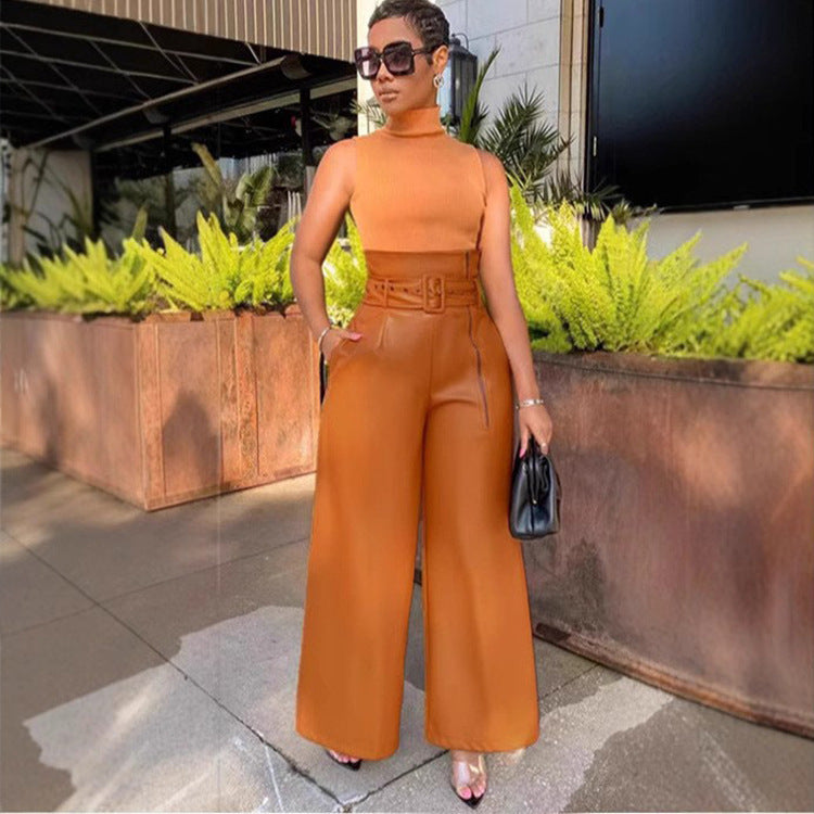 Damen Eleganter High-Waist Hosenanzug mit Gürtel Sovae