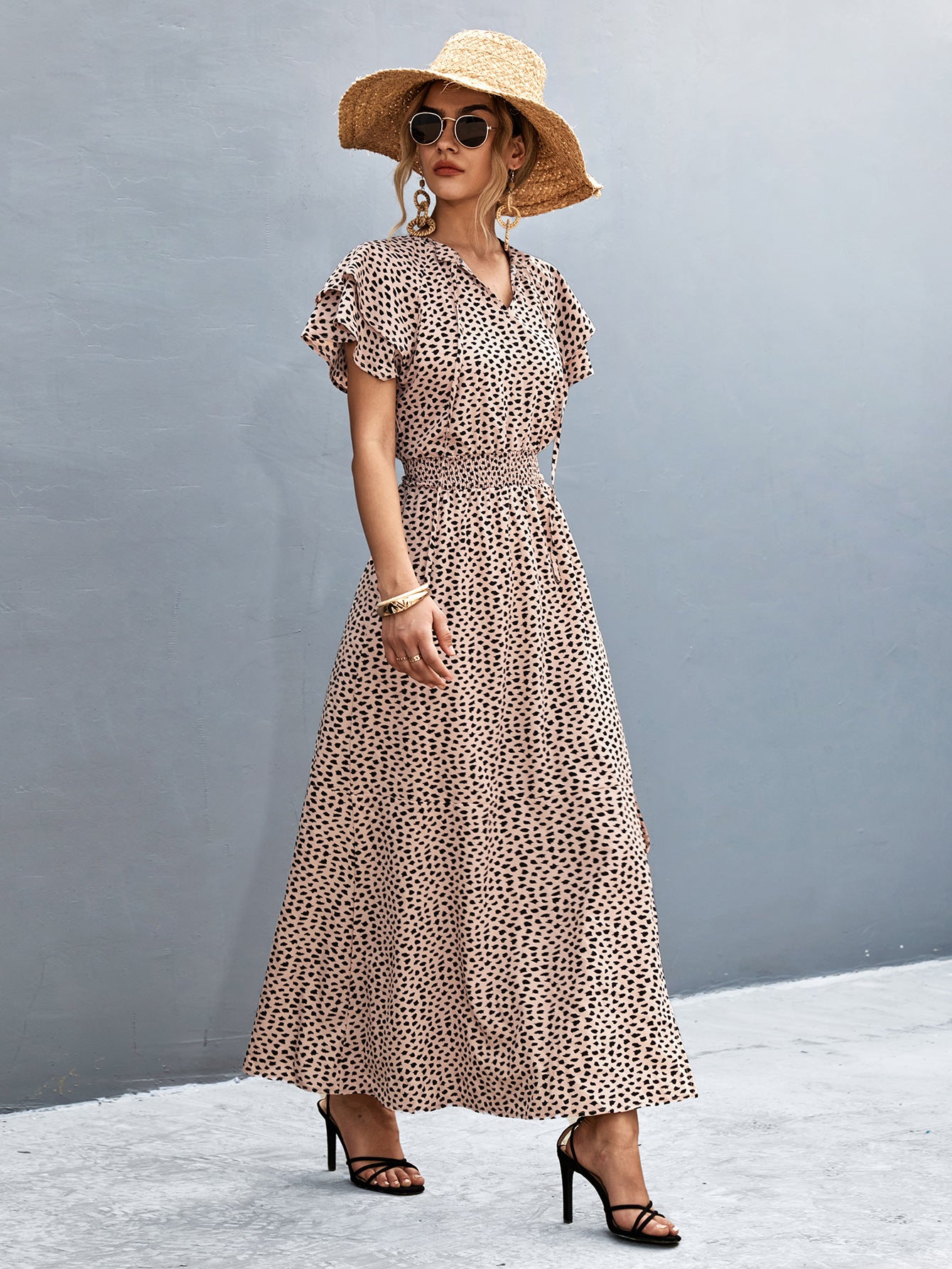 Damen Maxikleid mit modernem Rüschendesign und elastischem Taillenbund Sovae