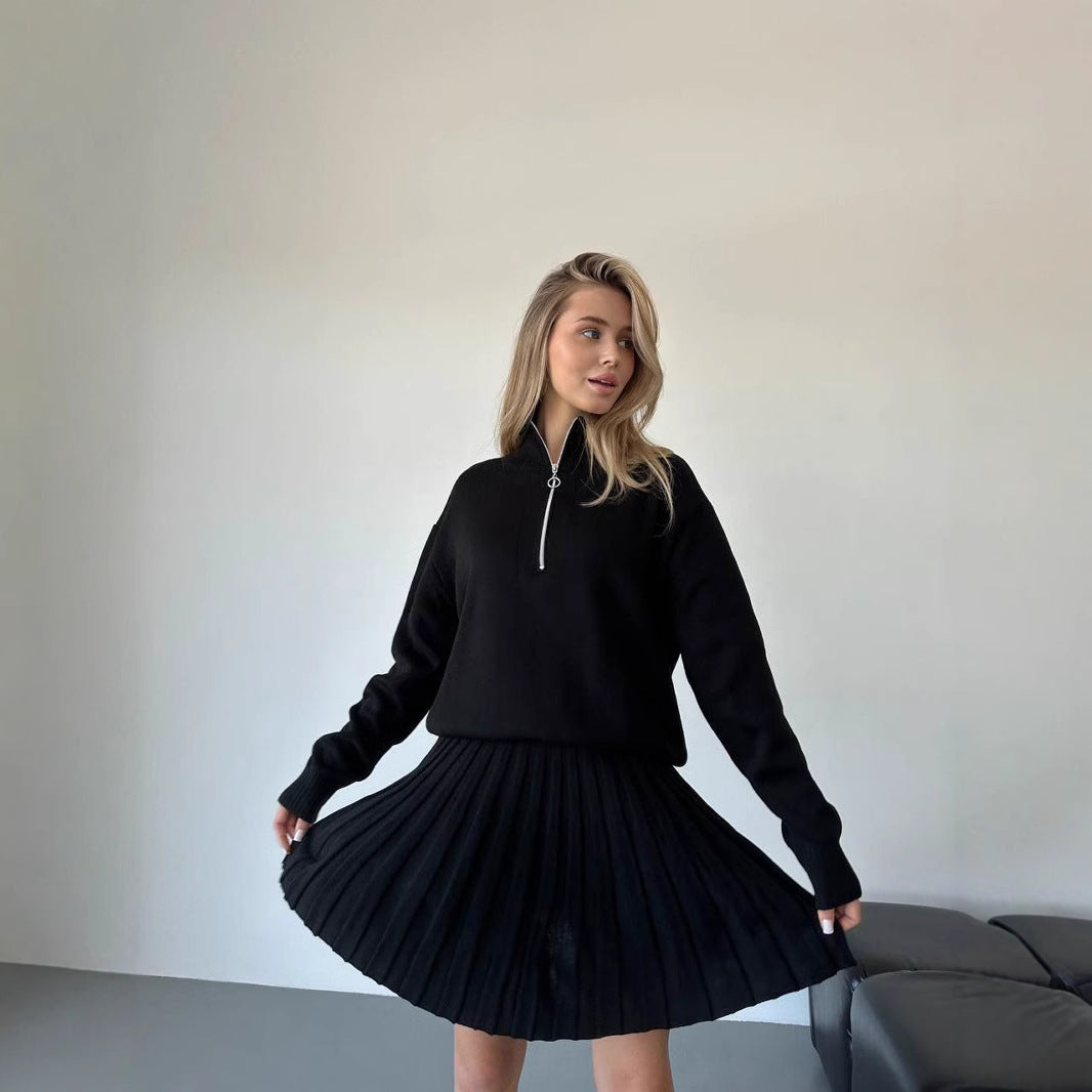 Damen cropped Strickpullover mit Reißverschluss Sovae