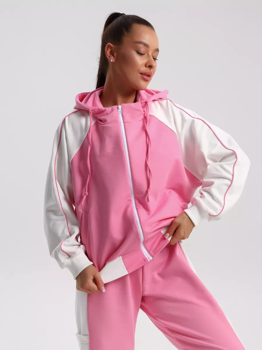 Damen sportlicher Fleece-Jogginganzug mit modischem Reißverschluss Sovae