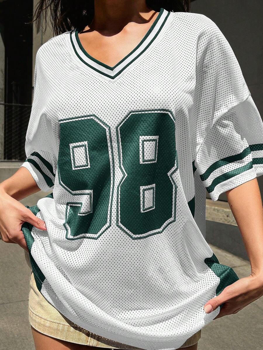 Damen Sportliches Fußballtrikot mit luftiger Netzstruktur und V-Ausschnitt Sovae