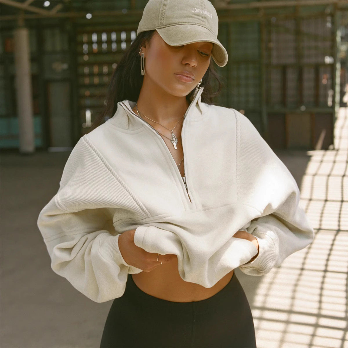 Damen bequemer Hoodie mit halbem Reißverschluss Sovae