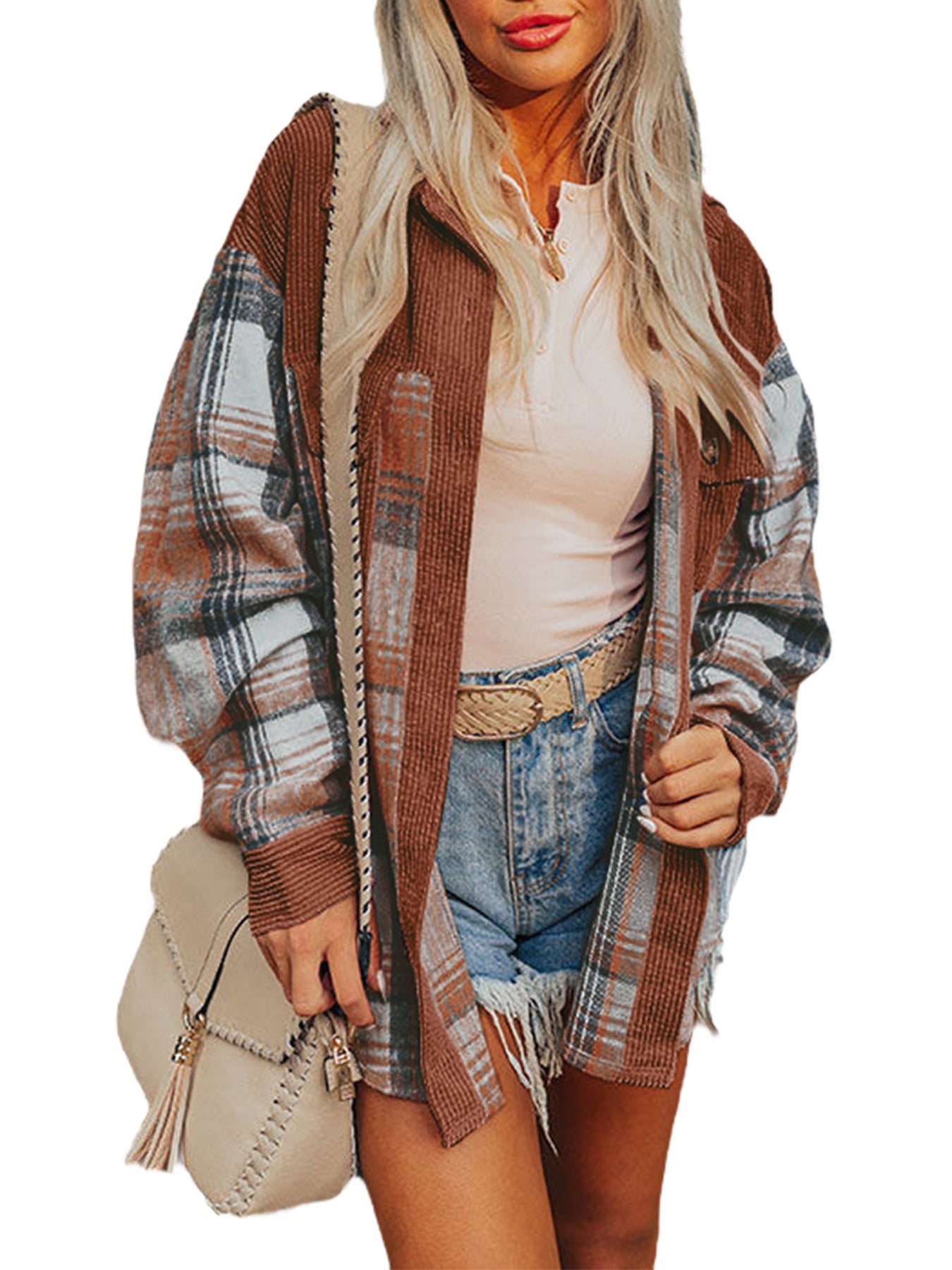 Damen lässige Karobluse mit oversized Schnitt und Komfort Sovae