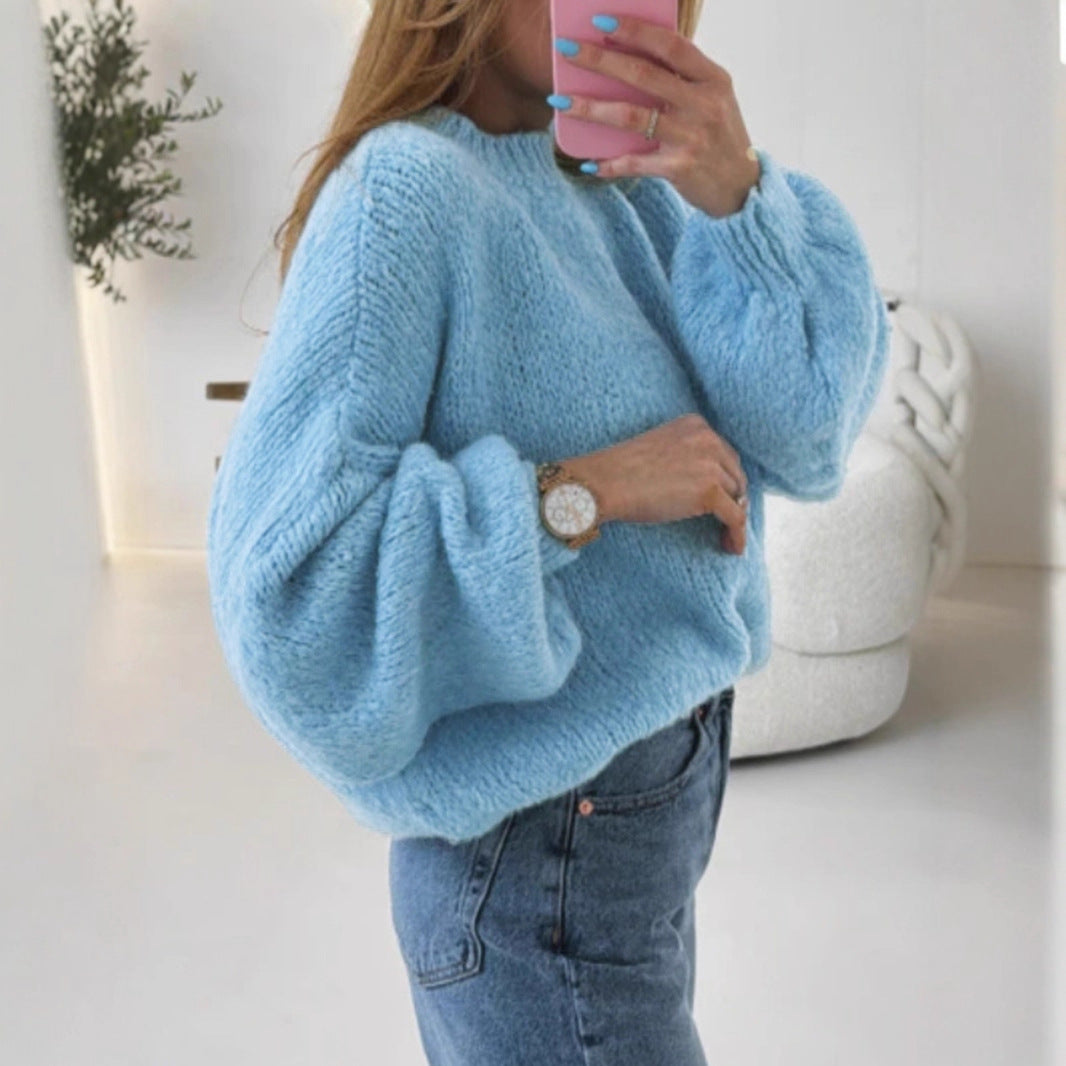 Damen kuscheliger Pullover mit voluminösen Ärmeln und strukturiertem Design Sovae