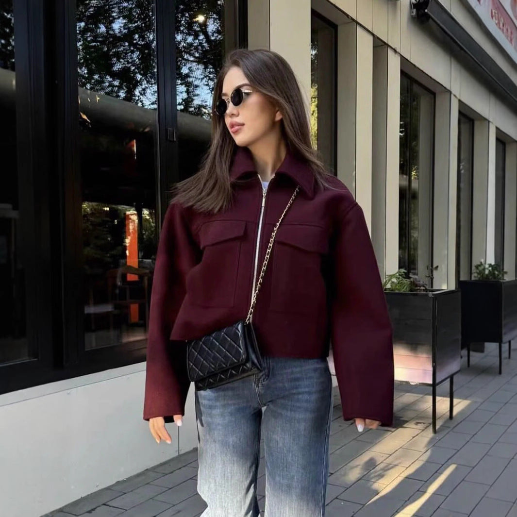 Damen lässige Wolljacke mit praktischen Taschen und modernem Schnitt Sovae