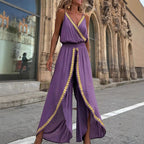 Damen Jumpsuit mit Tiefem V-Ausschnitt und Goldakzenten Sovae