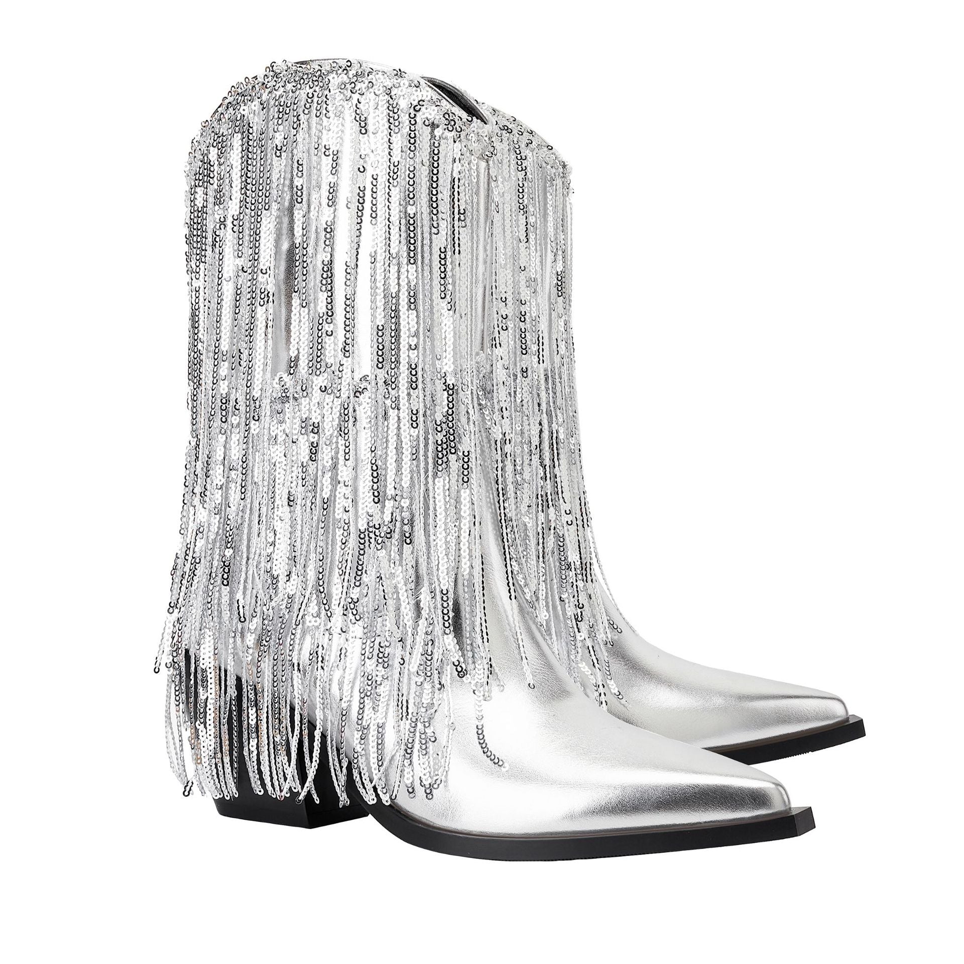 Damen Glitzernde Cowboy-Stiefel mit fransigen Applikationen Sovae
