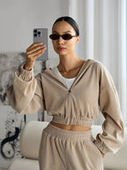 Damen cropped Kapuzenpullover aus geripptem Material Sovae