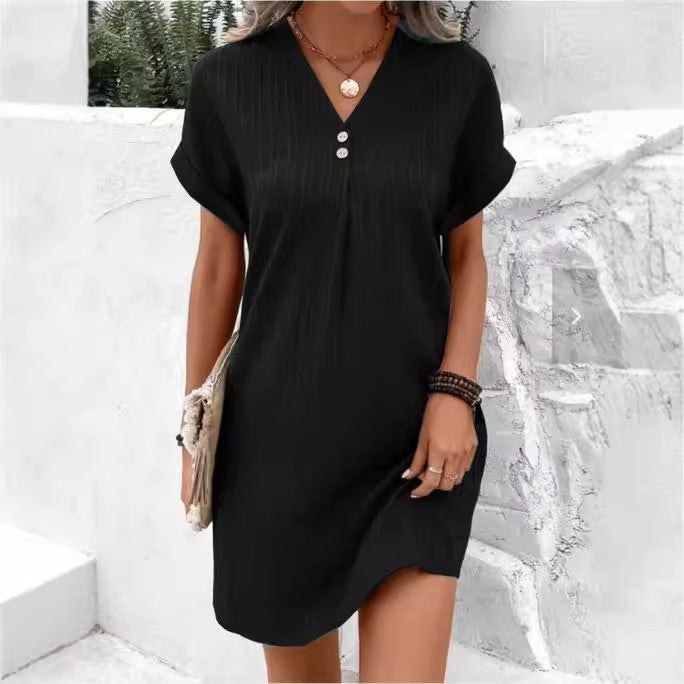 Damen lässiges Shirt-Kleid mit Knopfleiste und geripptem Design Sovae