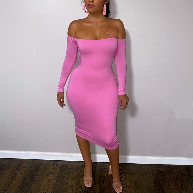 Damen figurbetontes Off-Shoulder-Minikleid mit langen Ärmeln Sovae