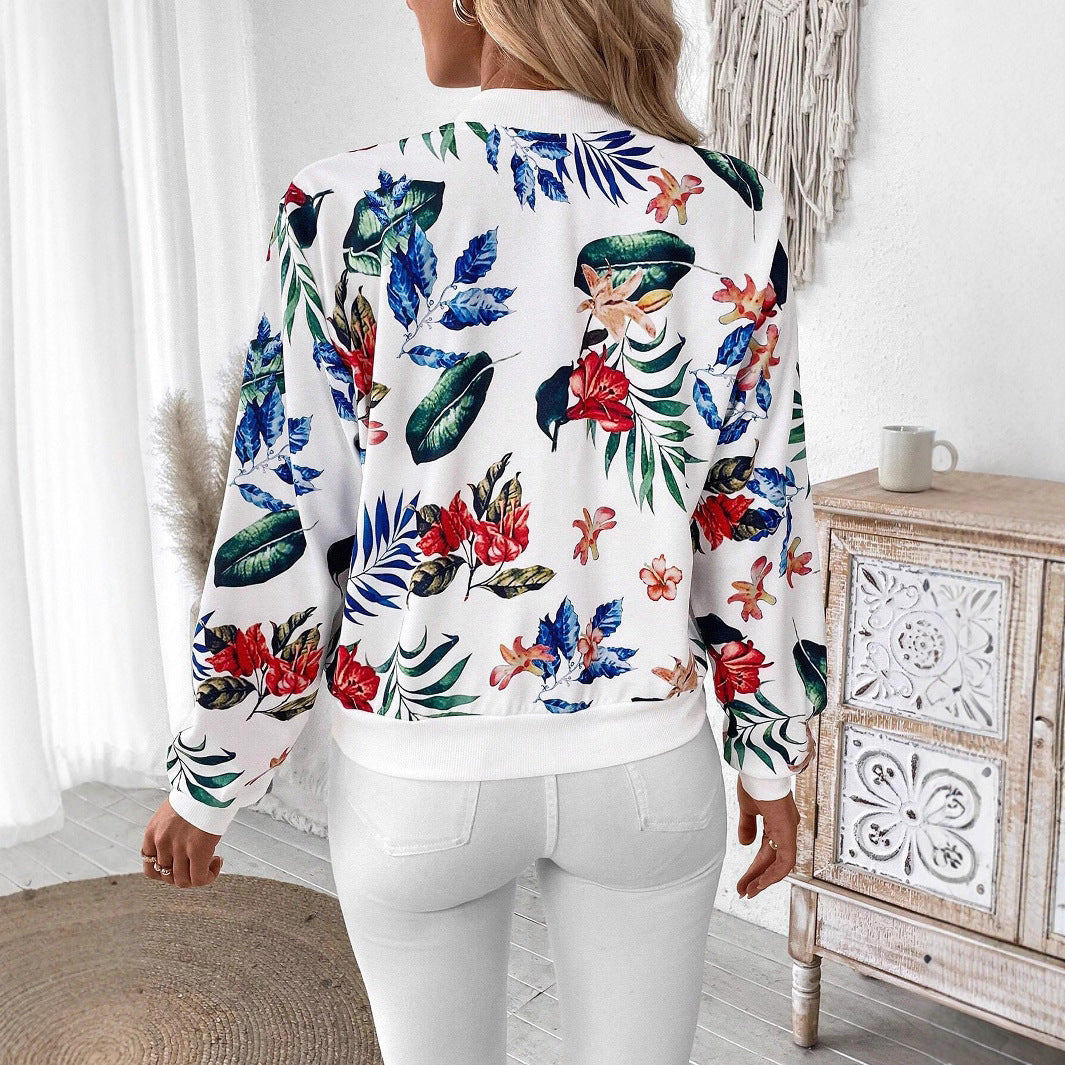 Damen Freizeitjacke mit floralem Design und Reißverschluss Sovae