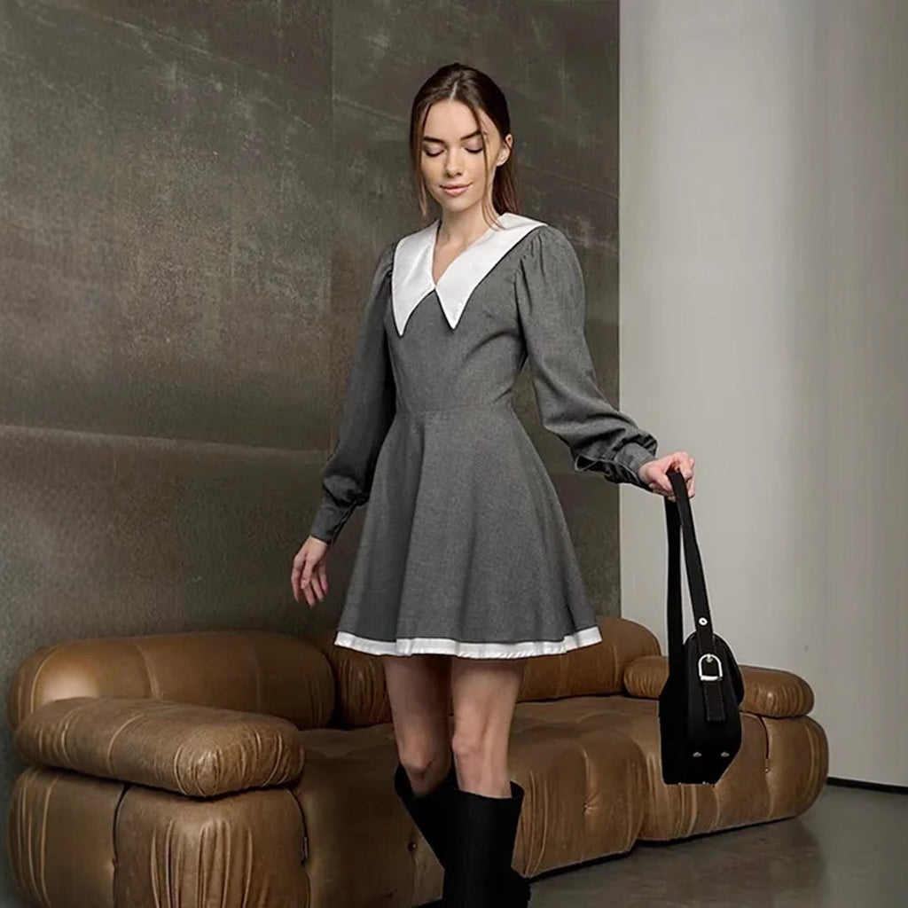 Damen Lässiges Minikleid mit schickem Kragen Sovae
