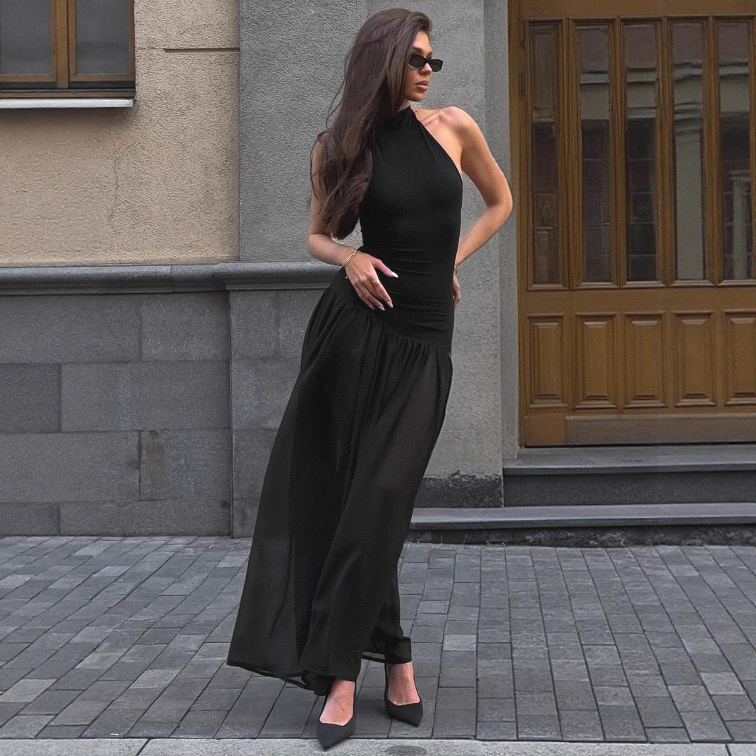 Damen Maxi-Kleid mit elegantem Stehkragen und fließendem Rock Sovae