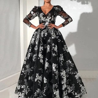Damen Elegantes Maxikleid mit floralen Applikationen Sovae