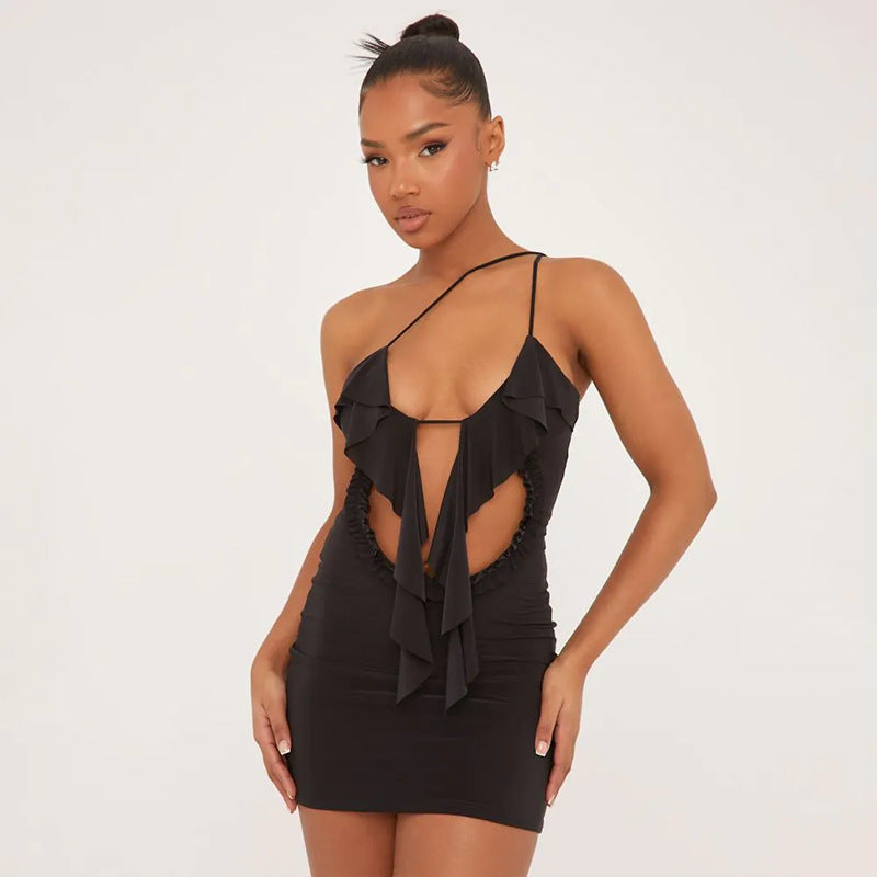 Damen Sexy Minikleid mit Rüschen und Cut-out-Details Sovae