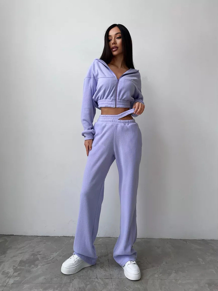 Damen Fleece-Cropped-Set mit weitem Bund Sovae