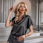 Damen luftig leicht glänzende Satinbluse Sovae