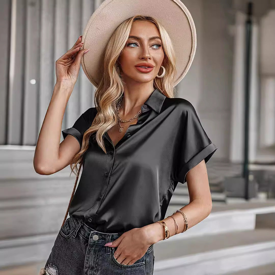 Damen luftig leicht glänzende Satinbluse Sovae