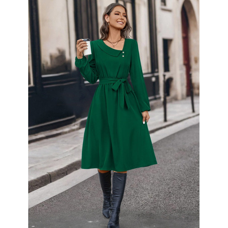 Damen Midikleid mit tailliertem Gürtel Sovae