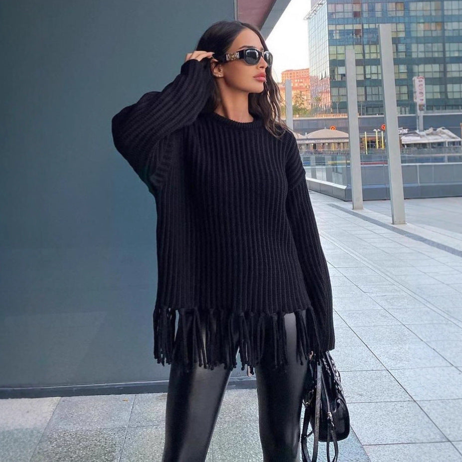 Damen Strickpulli mit Fransen Sovae