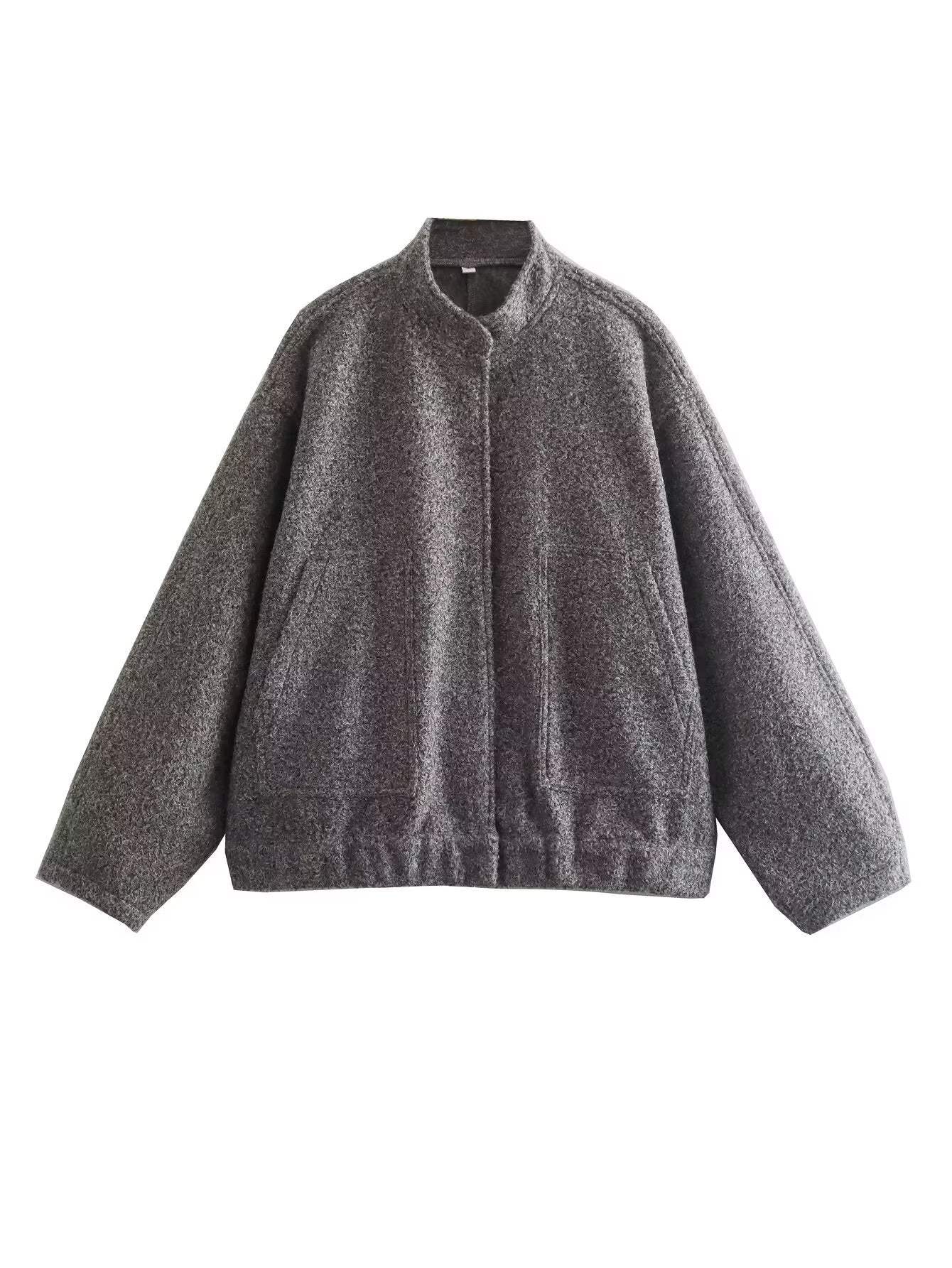 Damen modische Oversized-Jacke mit Stehkragen und seitlichen Taschen Sovae