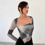 Damen Langarmbluse mit asymmetrischem Schnitt und kreativem Design Sovae